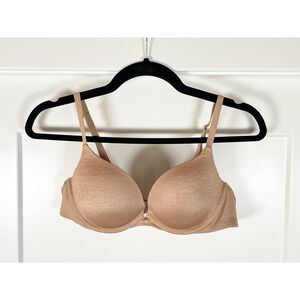 Adore Me Analyze Push Up Plunge Underwire Bra Nude Beige Heather Seamless 36B